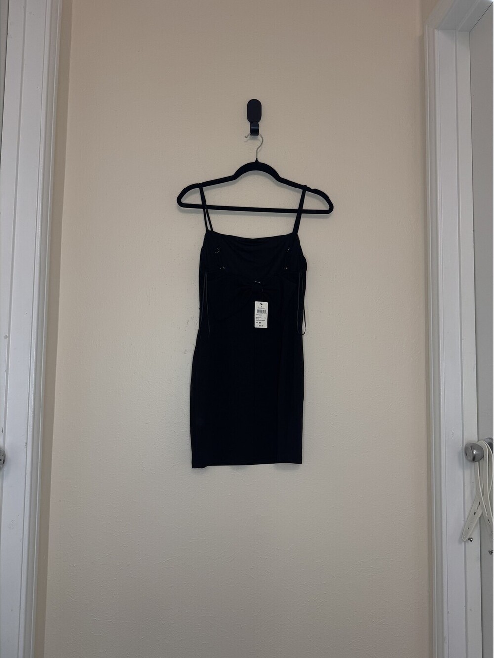 Windsor Black Spaghetti Strap Mini Dress w/ Bow Detail Size M NWT